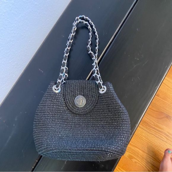 Target Black Silver Raffia Convertible Crossbody Shoulder Bag - Picture 2 of 6